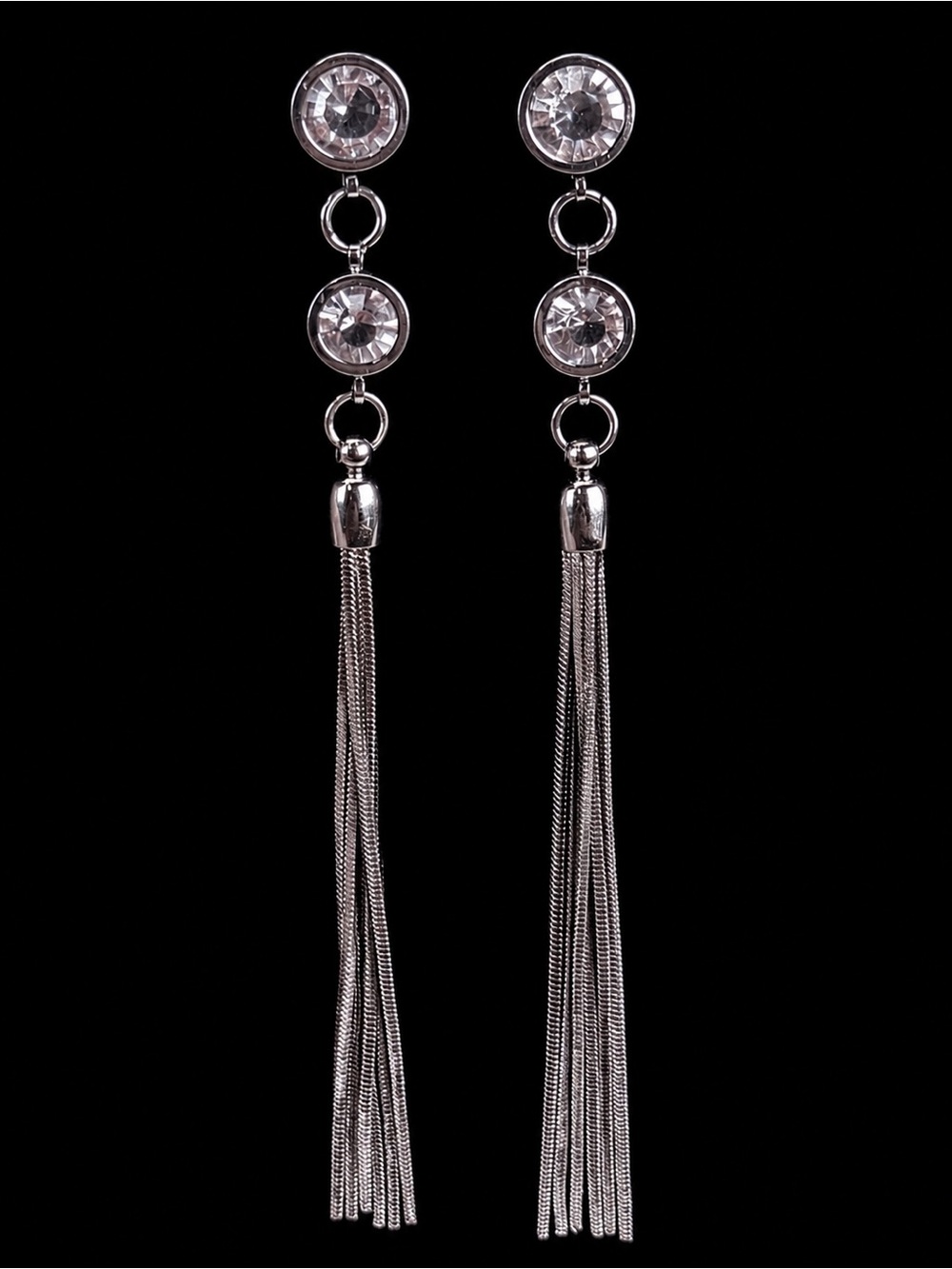 Vintage Gunmetal Long Tassel Statement Pierced Earrings
